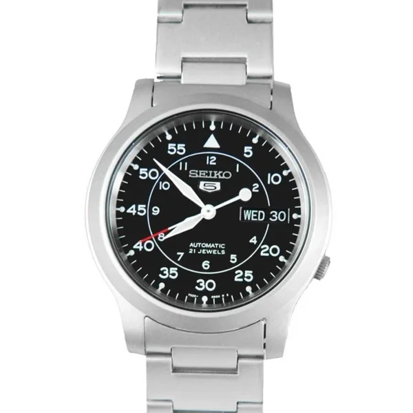 Seiko 5 — Black dial, steel case